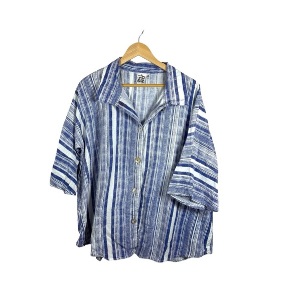 Parsley & Sage Women’s Striped Button Down Bell Sleeve Tunic Blue/White 1X - Picture 1 of 7